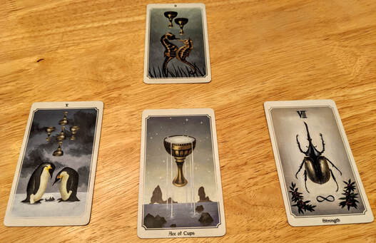 Picture of the full tarot spread of the cards above.
